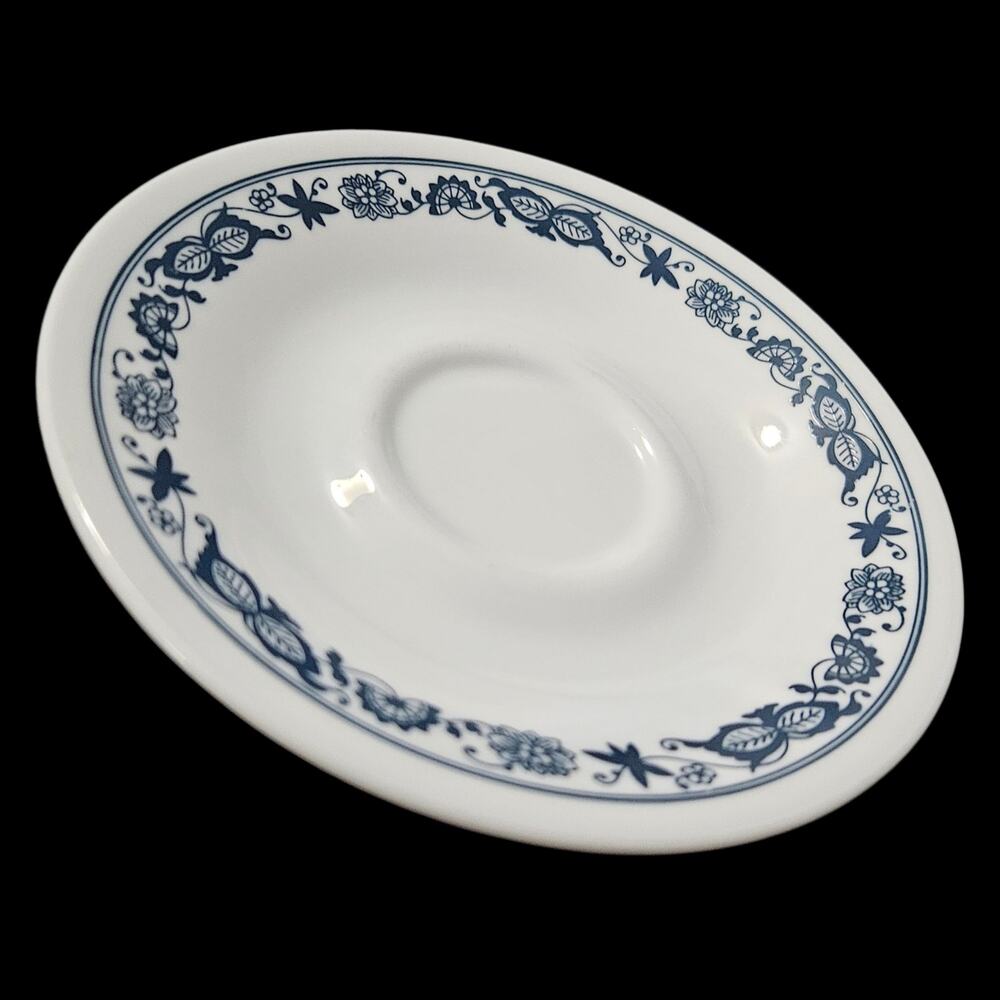 Corelle Blue Onion Livingware 6" Saucers Set of 3 White Blue Corning USA